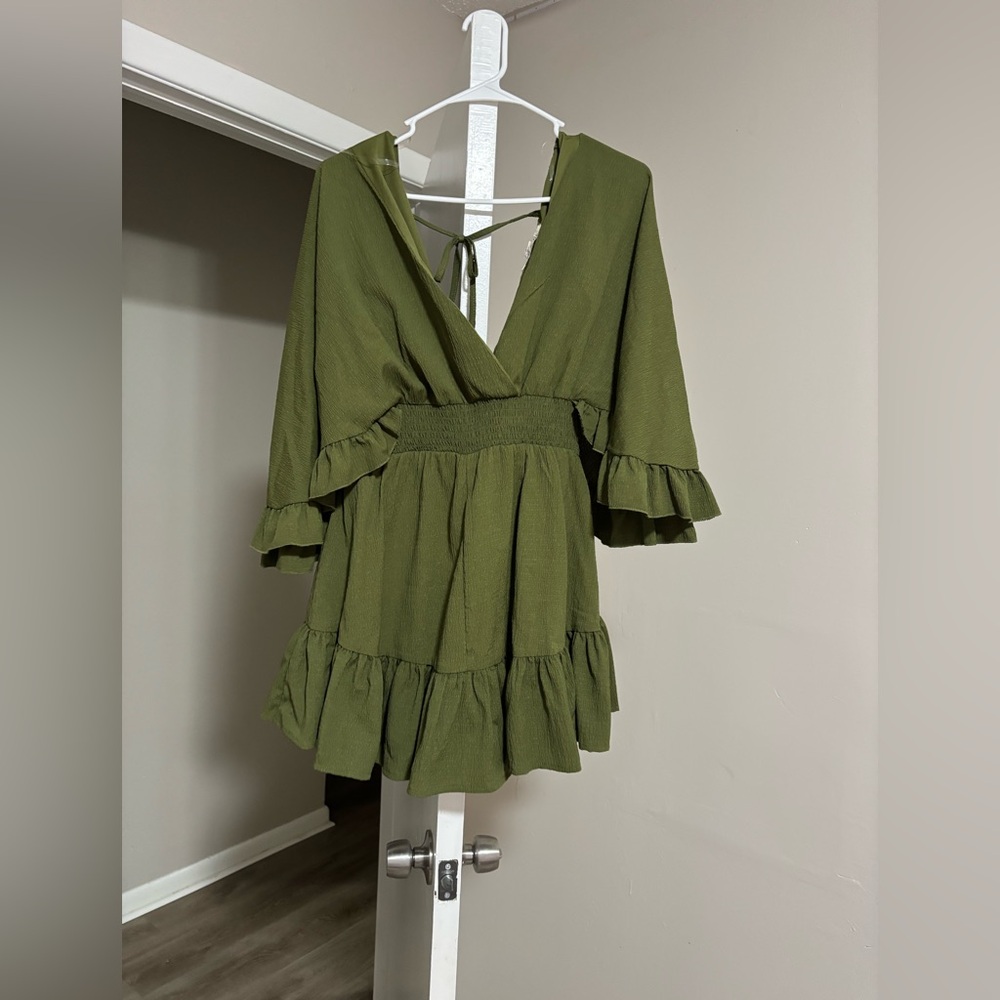 Green Ruffle Wrap Dress